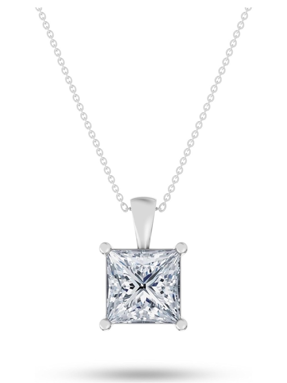 1.5 CT Diamond Square Cut Pendant Necklace 925 Sterling Silver G-H VS1-VS2 18”